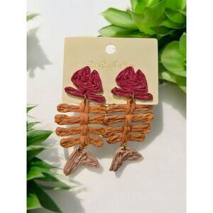 Green Rope Boho Chich Dead Fish Bones Drop Earrings Summertime Fashion Jewelry